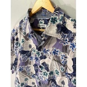 Tommy Bahama Mens Large Silk Blend Floral Print Short Sleeve Button Down Shirt